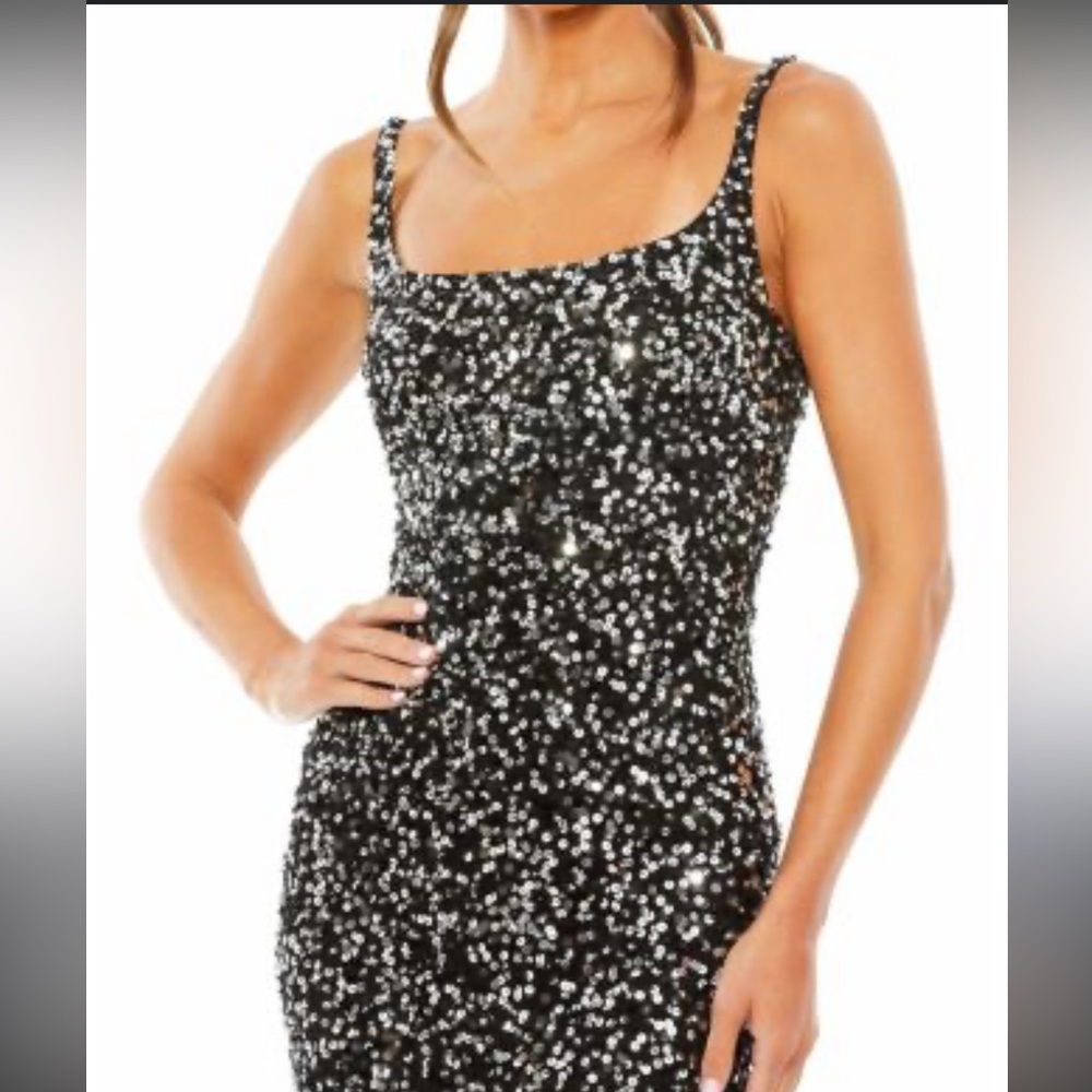 MABLE CLOTHING Silver Black Sequin Fitted Bodycon Tank Dress Jr M Medium NWT $50